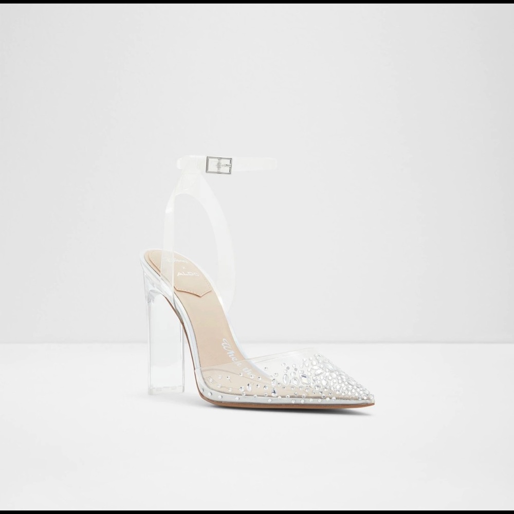 Aldo Clear Pointed Toe Studded PVC High Heel Pump